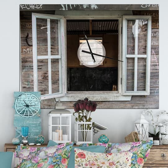 Designart Wooden Walls & Windows Farmhouse Wall Clock